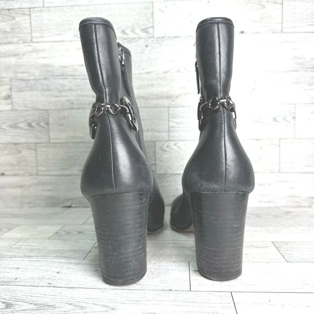Talbots Bit Detail Ankle Boots Womens 8.5M‎ Black Leather Block Heel Zip GOOD